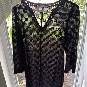 Trina Turk Black Sheer Lace Long Sleeve Dress